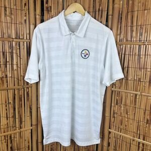 Pittsburgh Steelers Polo Golf Shirt Men's L White Antigua Tech Embroidered Logo